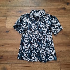 Fred David Satin Short Sleeve Bow Tie Blouse